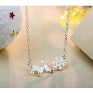 14k Gold Deer Snowflakes Sterling Silver Necklace
